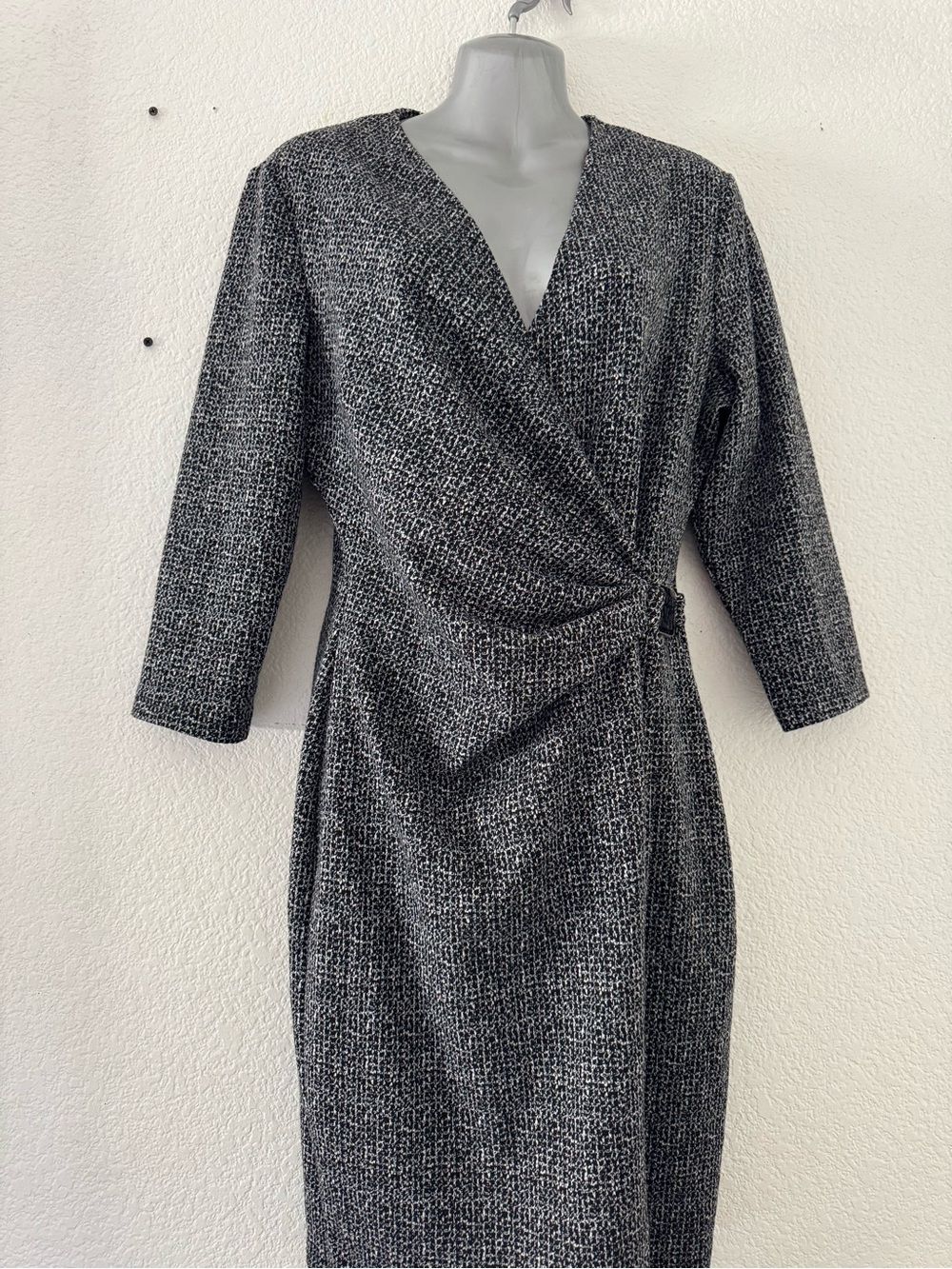 Anne Klein Black & Gray Wrap-Front Midi Dress